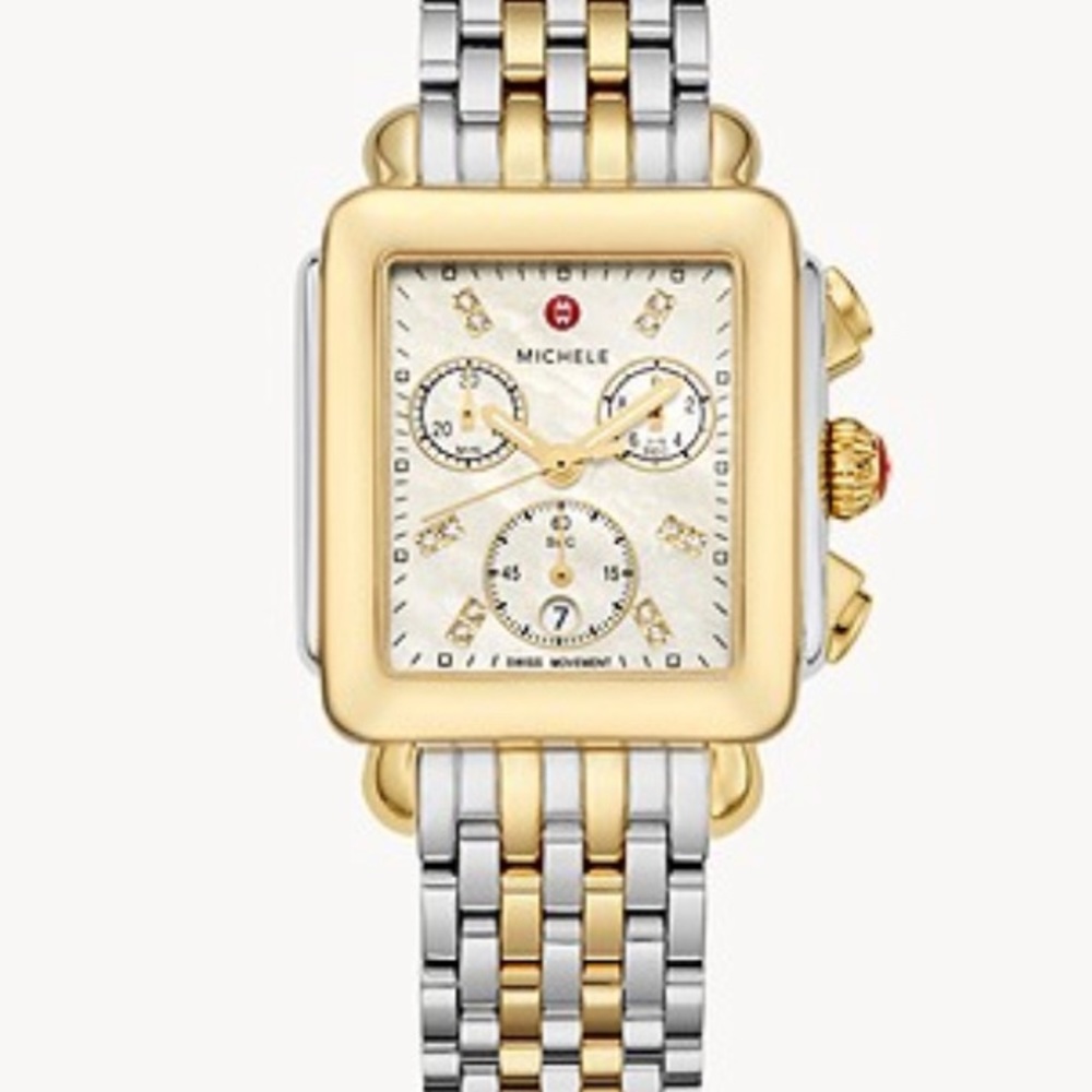 Michele Deco 18K gold two-tone diamond dial watch